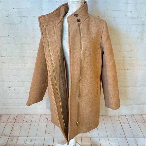 J. Crew Wool City Coat Button Neck Mushroom Tan Zippered Car Thigh Length M 8 - Picture 9 of 14